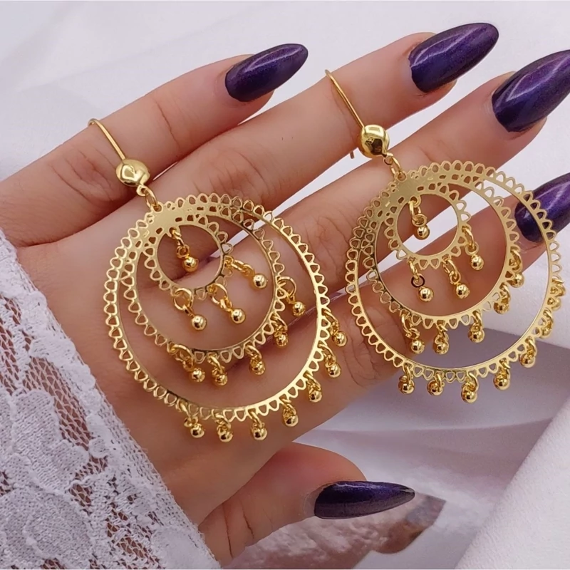 گوشواره بحرینی رنگ ثابت ابکاری طلا